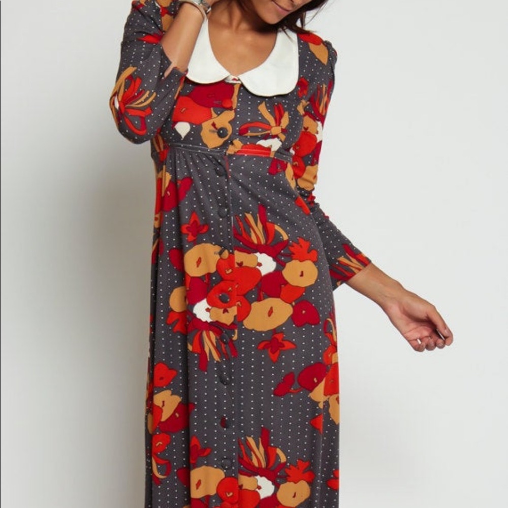 70s Maxi Dress Boho Floral Print PUFF Sleeve 1970s Empire Waist Vintage small - Picture 3 of 5